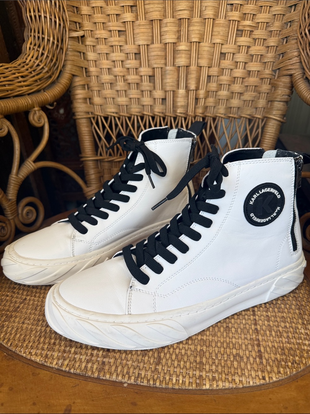 Karl Lagerfeld White High-Top Sneakers with Black Accents Men’s 11